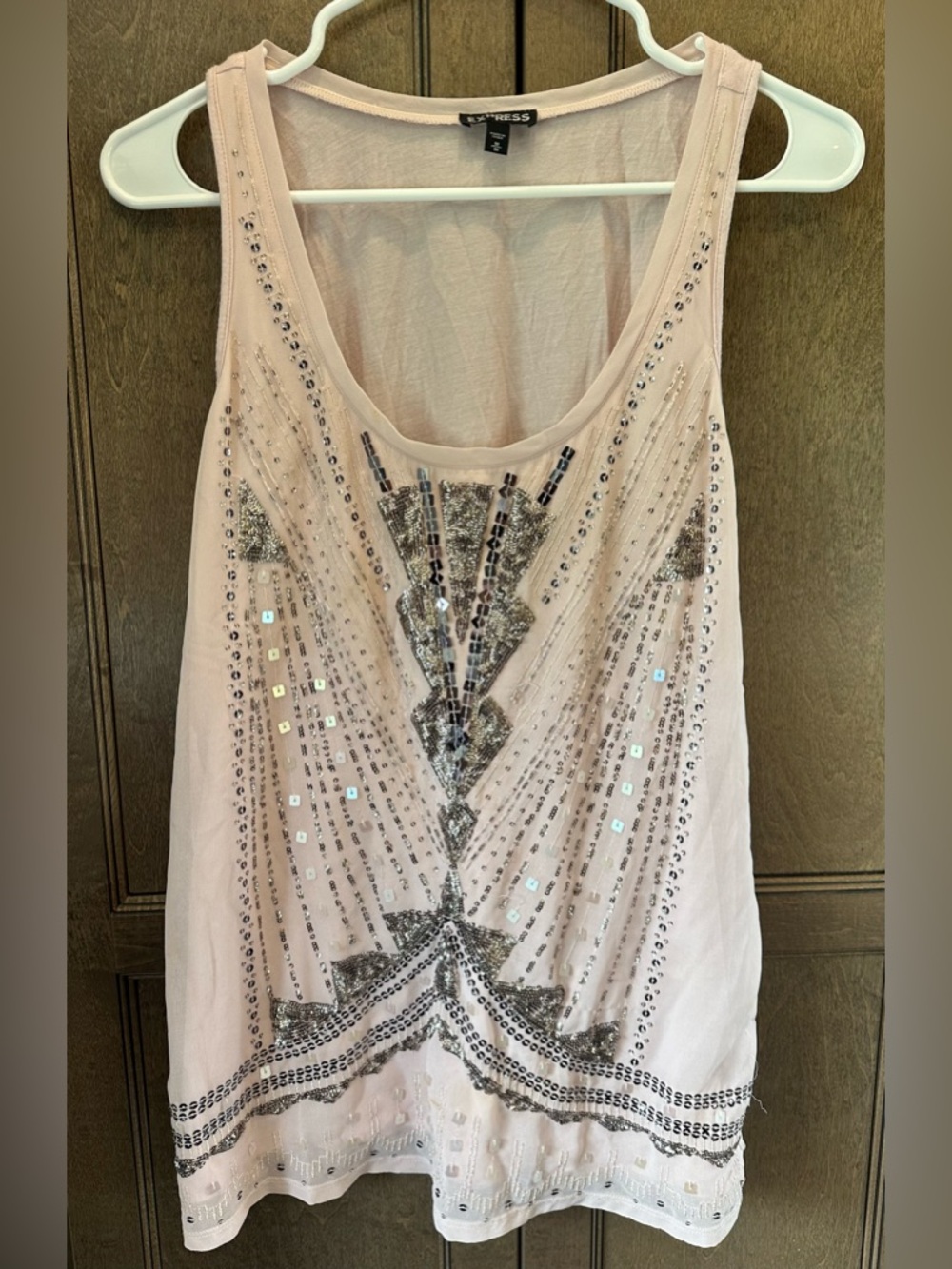 Express Art Deco Embellished Beaded Sequin Chiffon Blush Tank Top Size Medium